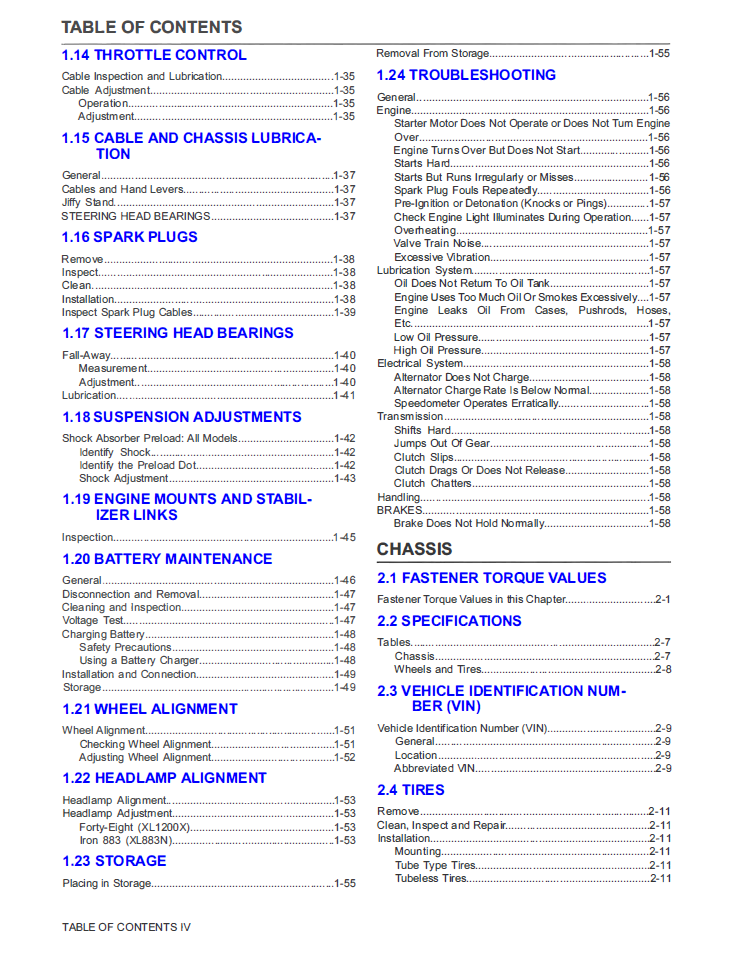 Harley Davidson 2022 Sportster XL Models Service Manual