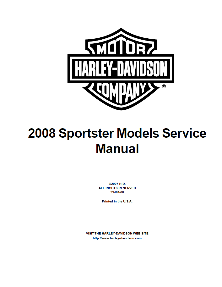 Harley Davidson 2008 Sportster Models Service & Electrical Diagnostic Manual