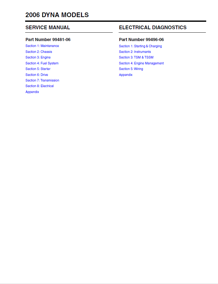 Harley Davidson 2006 Dyna Models Service Manual & Electrical Diagnostic Manual