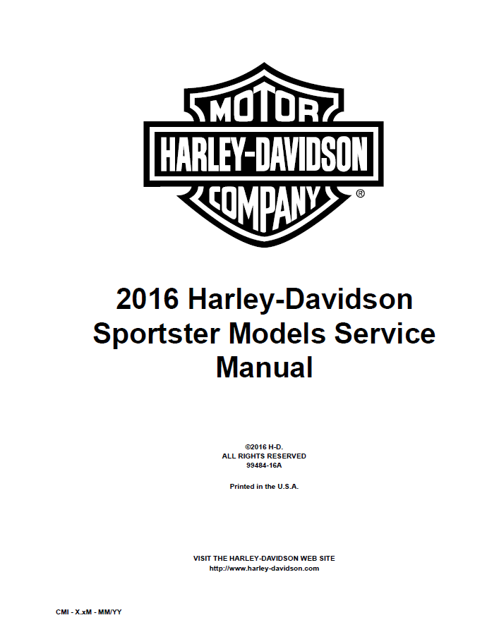 Harley Davidson 2016 Sportster Models Service & Electrical Diagnostic Manual