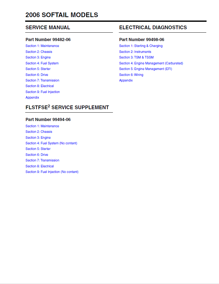 Harley Davidson 2006 Softail Models Service & Electrical Diagnostic Manual