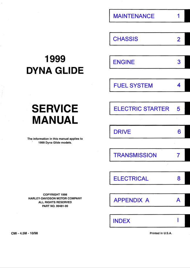 Harley Davidson 1999 Dyna Models Service Manual