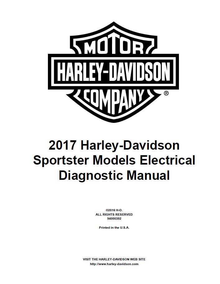 Harley Davidson 2017 Sportster Models Service & Electrical Diagnostic Manual