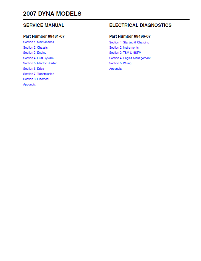 Harley Davidson 2007 Dyna Models Service Manual & Electrical Diagnostic Manual