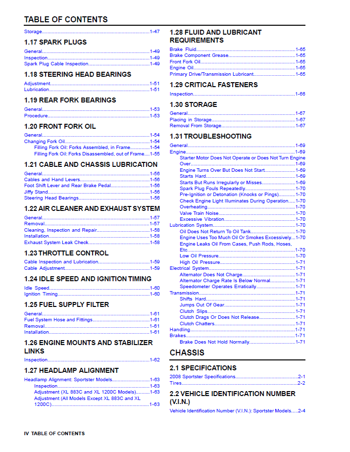 Harley Davidson 2008 Sportster Models Service & Electrical Diagnostic Manual