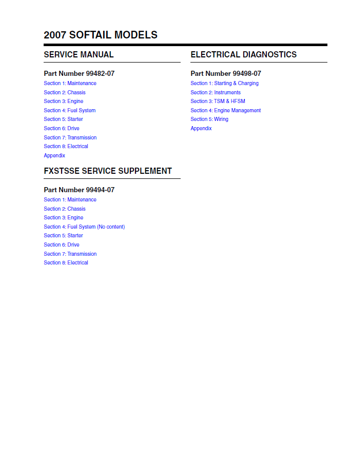 Harley Davidson 2007 Softail Models Service & Electrical Diagnostic Manual