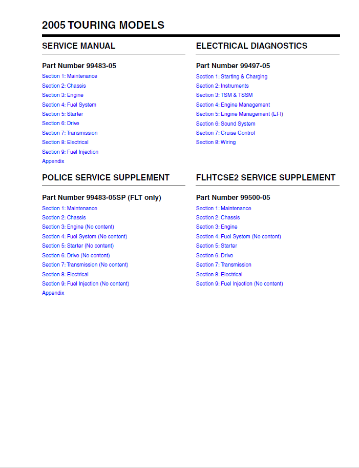 Harley Davidson 2005 Touring Models Service & Electrical Diagnostic Manual