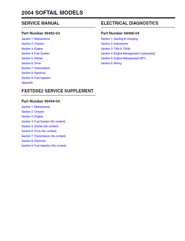 Harley Davidson 2004 Softail Models Service & Electrical Diagnostic Manual