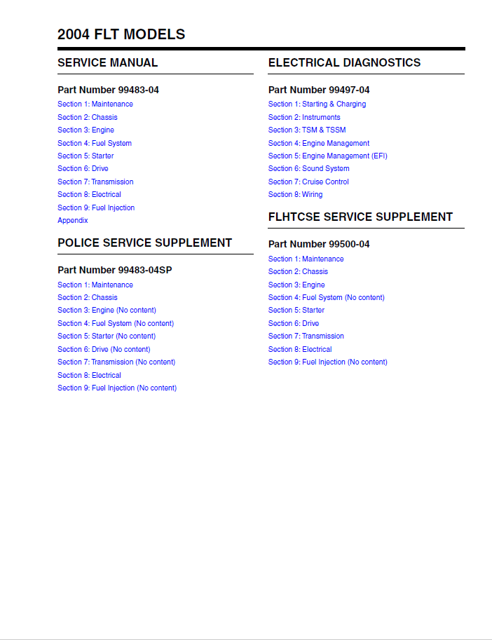 Harley Davidson 2004 Touring Models Service & Electrical Diagnostic Manual