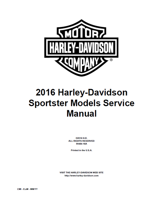 Harley Davidson 2016 Sportster Models Service & Electrical Diagnostic Manual